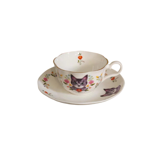 Cat ceramic cup and plate